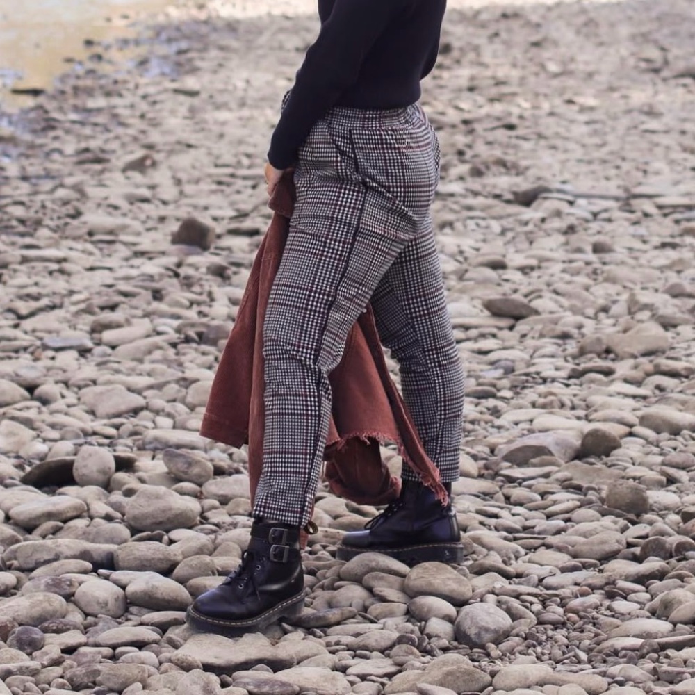 Anthropologie Black and Red Plaid Pants
